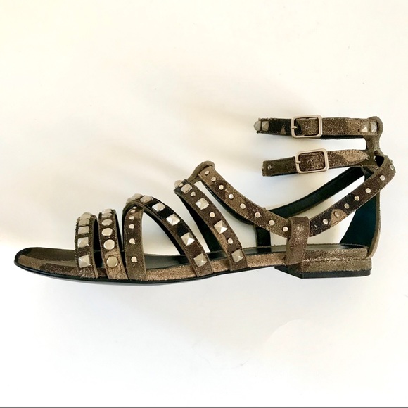 NWT SAINT LAURENT RUGGED SUEDE CAMOUFLAGE SILVER STUDDED SANDAL RUNS LARGE - Picture 5 of 14